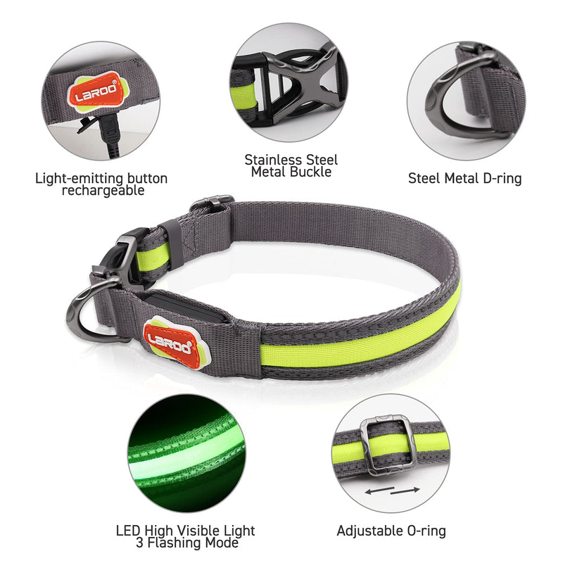 LaRoo LED Dog Collar, Rechargeable Nylon Light Up Dog Collars, Adjustable Glowing Pet Led Collars for Small Medium Large Dogs Night Visible