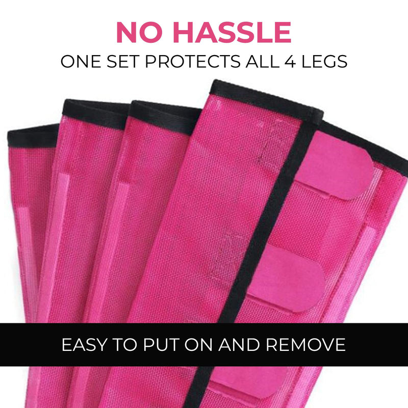 Mesh Horse Fly Boots Set of 4，Adjustable and Universal Loose Fitting & Non-Slip Horse Fly Leggings for Horses,Reduce Stressful Stomping (Pink) Pink - PawsPlanet Australia