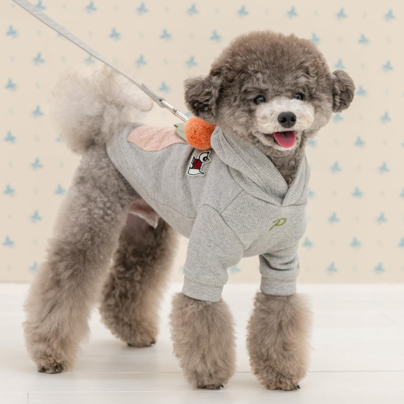 Puppia Benoit Cute Winter Hooded Shirts with Integrated Harness for Small and Medium Dogs, Melange Grey, Medium - PawsPlanet Australia