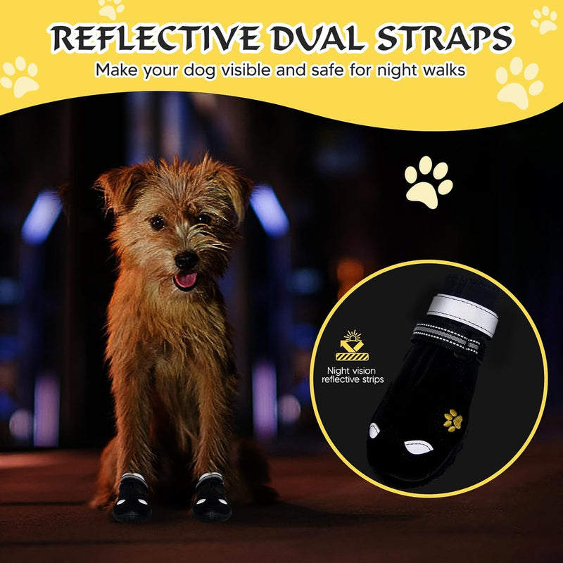 Dog Shoes for Large Dogs, 360°Anti Slip Medium Dog Boots & Paw Protectors Winter Snowy, Waterproof 4Pcs Dog Booties with Reflective Strips (Size 3: 1.97''x2.48''(W*L), Black) Size 3: 1.97''x2.48''(W*L) - PawsPlanet Australia