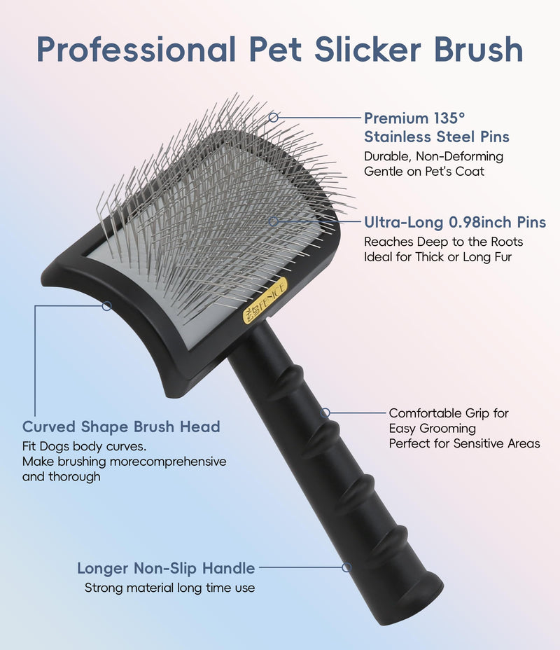 Fenice Peak Premium Dog Slicker Brush for Thick Fur, Ultra-Long 0.98" Pins, 135° Memory Soft Pins, Comfortable Non-Slip Handle, Ideal for Goldendoodle, Poodle & Labradoodle, Pink - PawsPlanet Australia