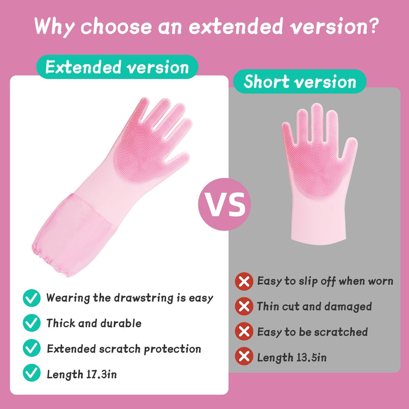 Dog Washing Gloves Finger Toothbrush,2-in-1 Pet Shower Set,Dog Bath Gloves with Extended Length,Comfortable Pet Washing Gloves for Gentle Bathing Efficient, Multifunctional Silicone(Pink) - PawsPlanet Australia