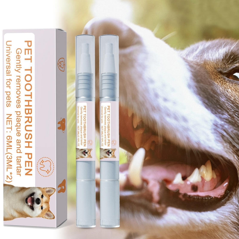 Pet Toothbrush Pen, 2 x 3 ml Dog Teeth Cleaning Pen Pet Teeth Repairing Kit, Cat/Dog Tooth Whitening & Cleaning Teeth Brightening Pen for Dog Cats Care Fresh Breath