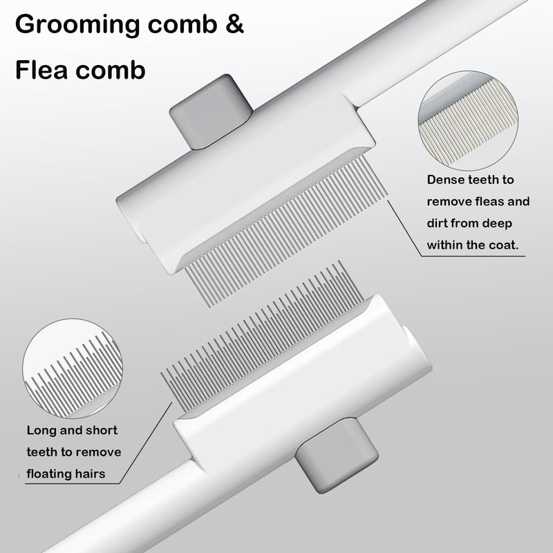 Pet Grooming Combo - Flea Comb(Dense Teeth) and Pet Hair Removal Comb(Long & Short Stainless Steel Teeth) with Release Button for Grooming Massaging and Cleaning Remove Fleas on Cat and Dog White Flea Comb+Grooming Comb - PawsPlanet Australia