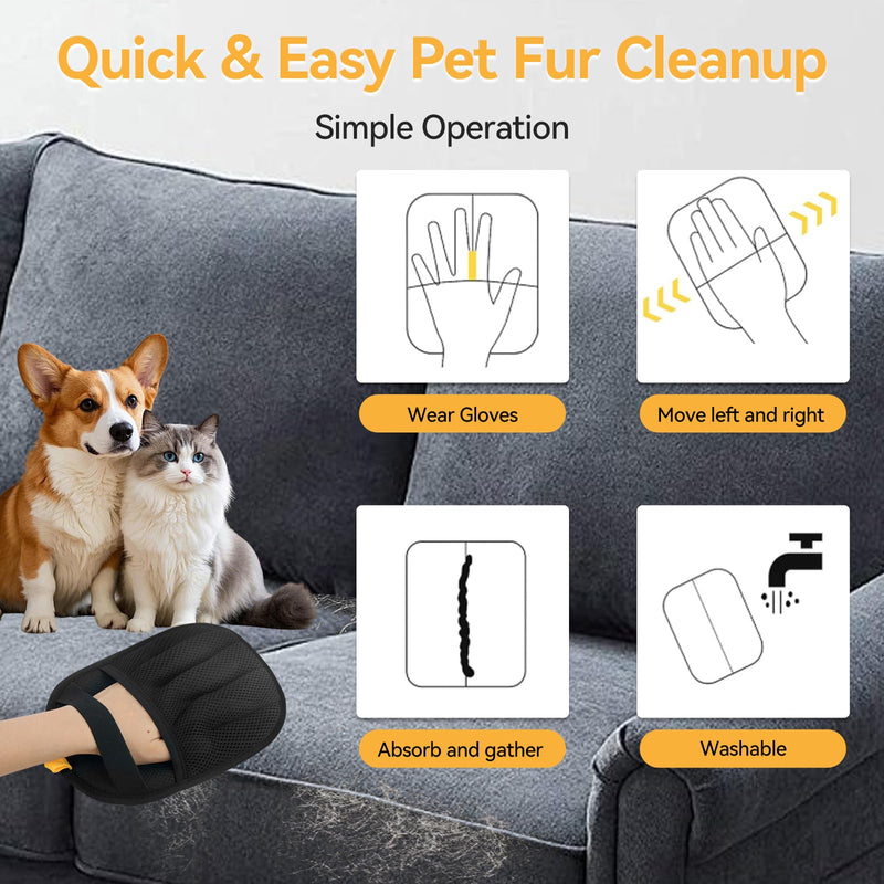 Zayin Pet Hair Removal Glove - 2 Pack Five Finger Electrostatic Pet Hair Remover Glove, Remover Glove Lint Rolls into Strips, Dog and Cat Hair Removal Tool for Furniture, Couch, Car & Clothes - PawsPlanet Australia