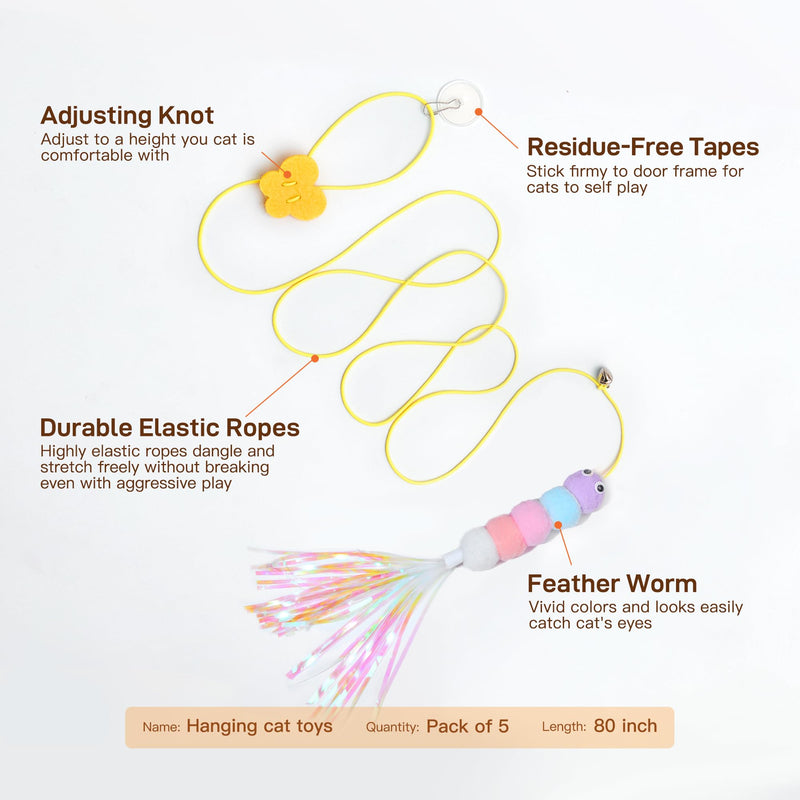 Potaroma Interactive Cat Feather Toys 5 Pcs, Cat Teaser Retractable, Hanging Cat Toys Indoor Kitten Play Chase Exercise, Mental Physical Stimulation for All Breeds and Species Max Extended Length 78 inches - PawsPlanet Australia