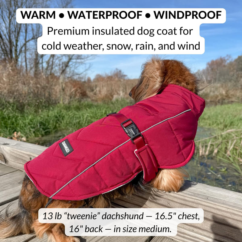 DJANGO Insulated Winter Dog Coat – Warm, Water-Repellent Puffer Jacket for Medium & Large Dogs – Adjustable, Reflective, Cozy Cold-Weather Dog Coat with Harness Hole for Snow – Firelight Red, Large
