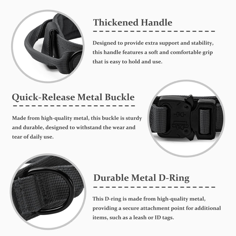 Tactical Dog Collar, Adjustable Military Training Nylon Dog Collar with Control Handle and Heavy Quick-Release Metal Buckle for Small Medium Large Dogs, Grey XL XLarge :Width 1.5",Neck 20-24" - PawsPlanet Australia