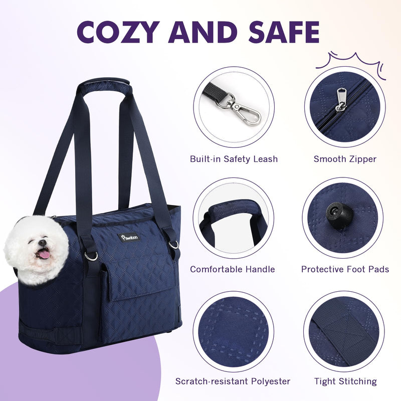 Pawaboo Dog Purse Carrier for Small Dogs with Pocket, Lightweight Dogs and Puppies Tote Bag Carrier, Dog Carriers Soft Sided for Puppy Cat Rabbit, Shopping Travel Puppy Carriers Under 11 LBS,Navy Blue A-Navy Blue