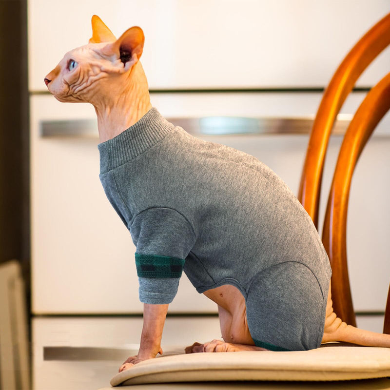Sphynx Hairless Cats Sweater Shirt Kitten Soft Pullover Cute Cat Pajamas Jumpsuit Cotton Apparel Pet Winter Turtleneck for Cats LightGrey L Large - PawsPlanet Australia