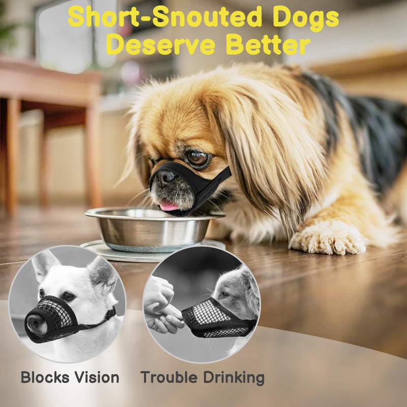 Mayerzon Short Snout Dog Muzzle for Small Medium Dogs, Soft & Sturdy Fabric, Anti Excessive Biting Chewing, Suits Schnauzer Bully Boxer Puppy for Grooming Vet Visits Walk, Allows Drinking(Black, M) Black M [Snout Cir: 8.5-9.5"] - PawsPlanet Australia