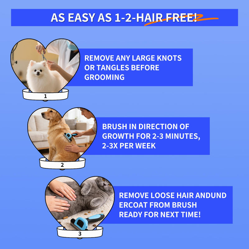 Pet Deshedding Tool 10.5 13.5 3.5 cm Large Blue Effectively Remove Loose Fur Dog Shedding Brush Cat Grooming Comb for Short Long Haired Dogs Cats Home Grooming Reduce Hair On Sofa Clothes