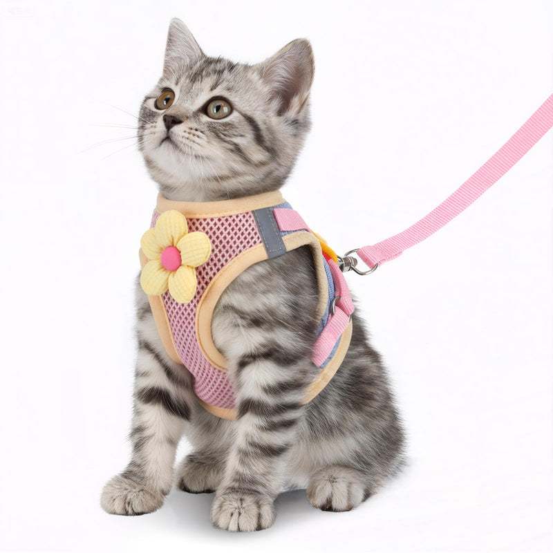 Cat Harness and Leash Set for Walking Escape Proof Adjustable Kitten Harness Breathable Mesh with Reflective Strips Lightweight Pet Vest for Cat Puppy Bunny Walking and Traveling - PawsPlanet Australia