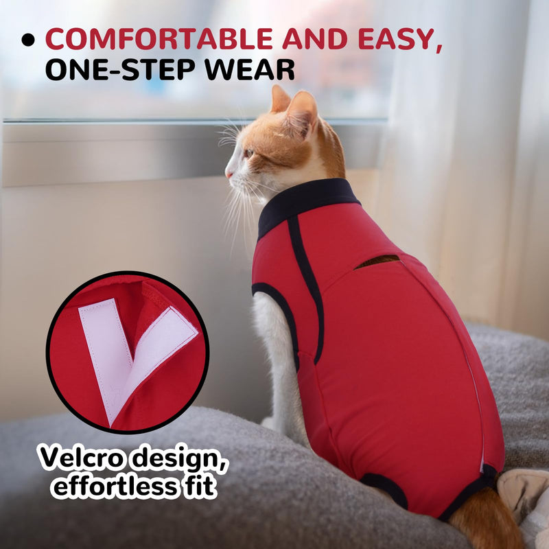 Cat Bodysuit After Surgery Size S, Cat Bodysuit Cotton, Cat Clothing for Cats, Body Cat After Surgery Castration, Soft Surgical Protective Suit, Breathable E-Collar Alternative for Recovery red