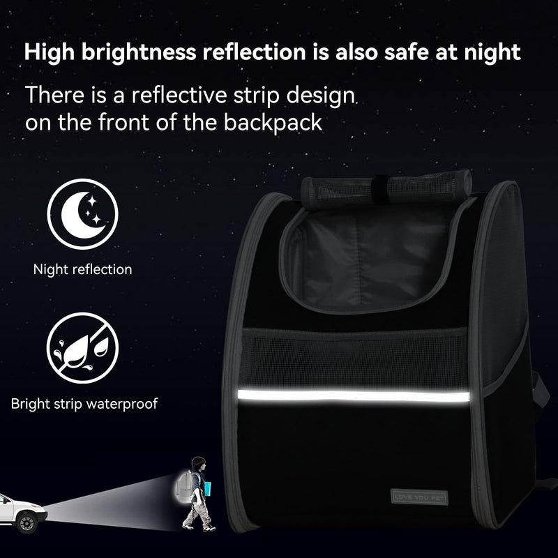 Cat Carrier Backpack with Reflector with Safety Leash Up to 15Lbs,Pet Carrier for Small Dogs and Medium Cats Kitten Puppy Bunny,Foldable Small Medium Dog Travel Carrier Backpack,Black - PawsPlanet Australia