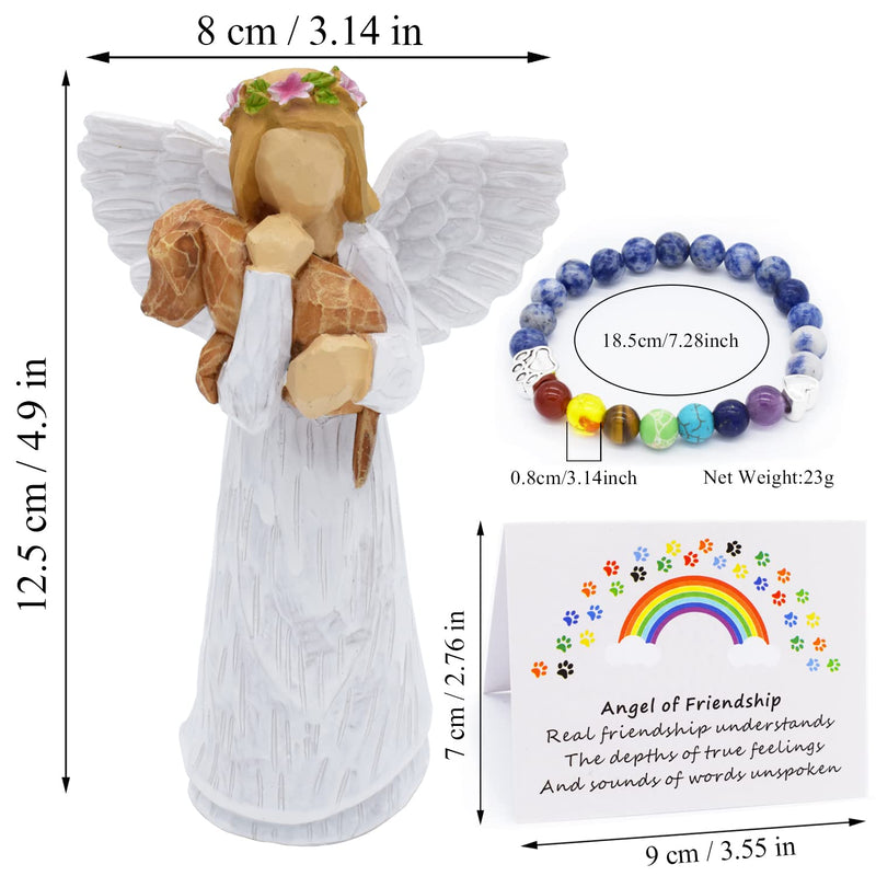 Angel of Friendship Dog Memorial Gifts, Pet Sympathy Gift, Loss of Dog Gifts, Passed Away Dog Gifts, Angel Figurines Dog Remembrance Gift with 7 Chakra Pet Memorial Rainbow Bridge Bracelet White #2 - PawsPlanet Australia