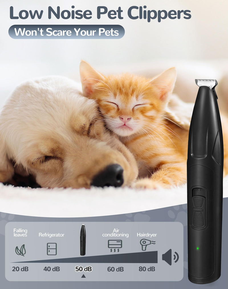 Dog Clippers for Grooming, 2 Speed Low Noise Cordless Dog Paw Trimmer, Rechargeable Small Pet Hair Trimmer for Grooming, Cat Hair Clippers Shaver for Paws, Eyes, Ears, Face, Rump (Black) Black - PawsPlanet Australia