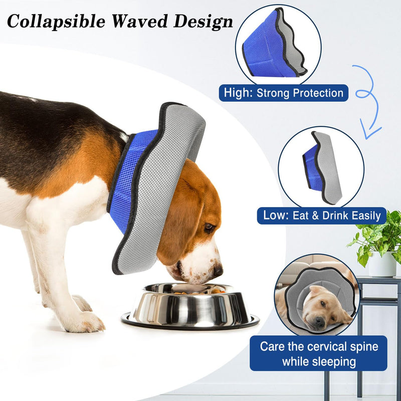 VavoPaw Dog Cone - Breathable, Lightweight, Adjustable Recovery Collar for Medium Dogs, Blue+Gray M