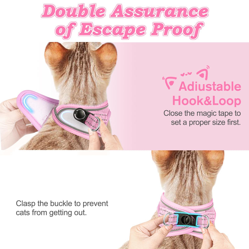 Cat Harness and Leash for Walking Escape Proof, Adjustable Kitten Vest Harness Reflective Soft Mesh Puppy Harness for Outdoor, Comfort Fit, Easy to Control (NPink, XXS) XX-Small NPink - PawsPlanet Australia