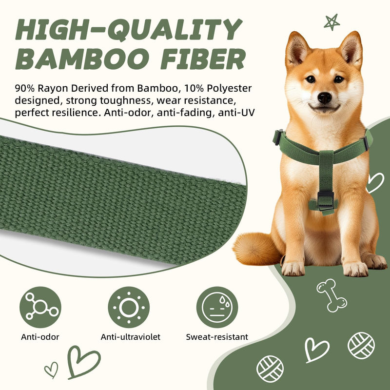 Dog Harness and Leash Set for Large Dogs, Anti-Odor & Soft, Comfortable for Sensitive Skin, No Pull Easy Walk Step-in Adjustable Dog Harness with Leash, Green(90% Bamboo, 10% Polyester) Green Set L 1"W 18"-20"L - PawsPlanet Australia