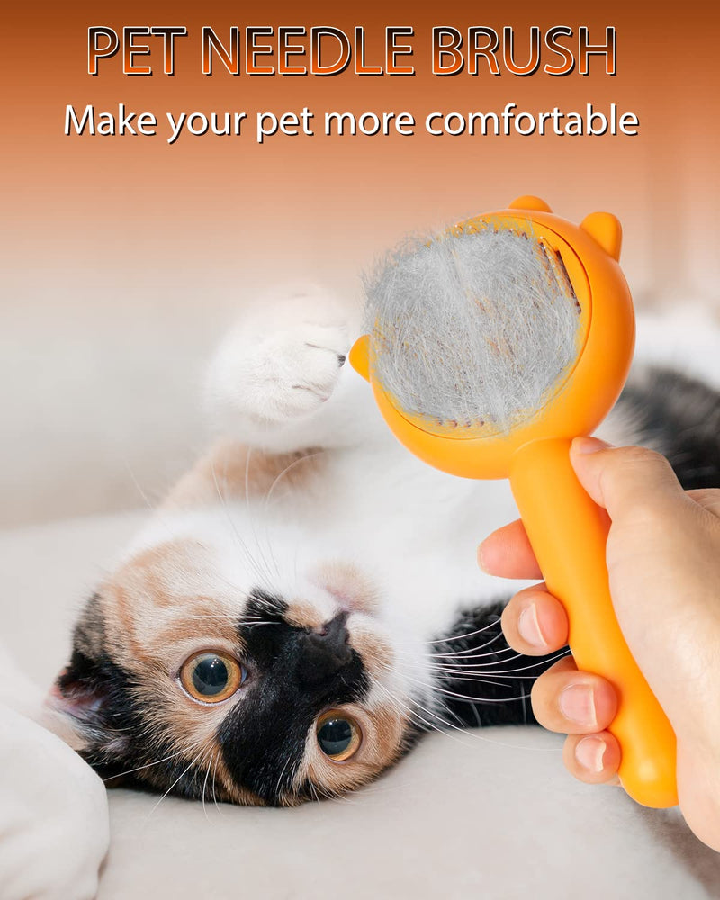 Self-Cleaning Dog & Cat Slicker Brush, Skin Friendly Deshedding Grooming Tool for Long or Short Haired Dogs Cats Rabbits, Dog Shedding Brush with Release Button - Pumpkin - PawsPlanet Australia