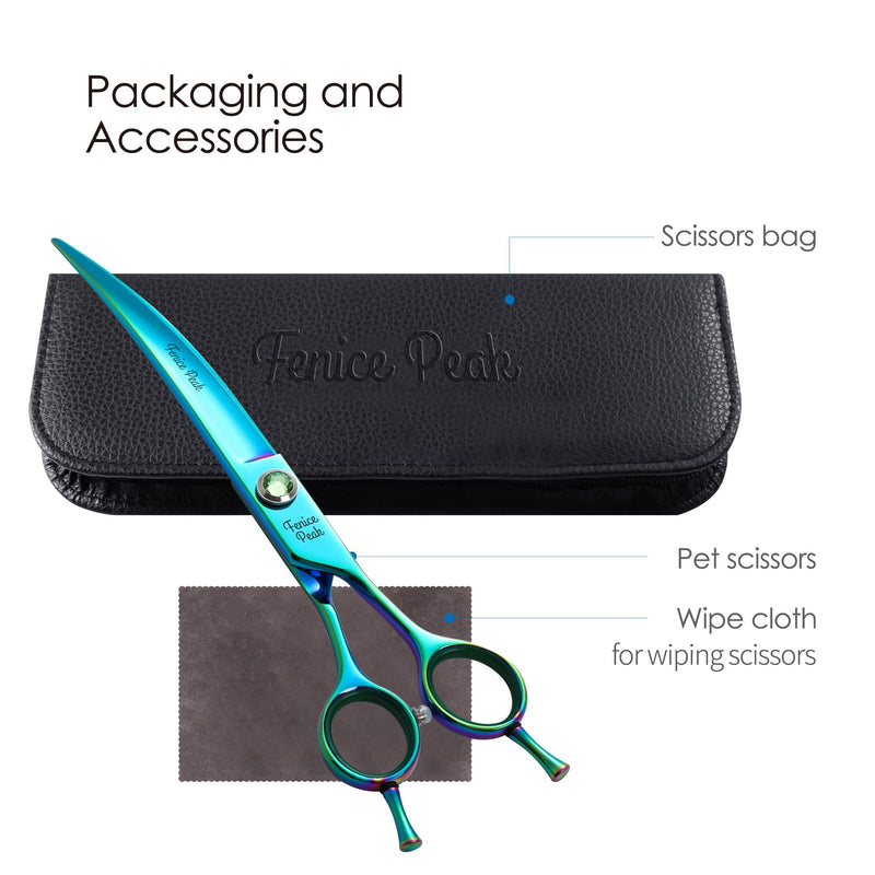 Fenice Peak 7.5'' Green Curved Dog Grooming Scissors Pet Shears with Ergonomic Offest Handle and Simulated Emerald Screw 440C Grooming Scissors Trimming Shears Durable and Sharp - PawsPlanet Australia