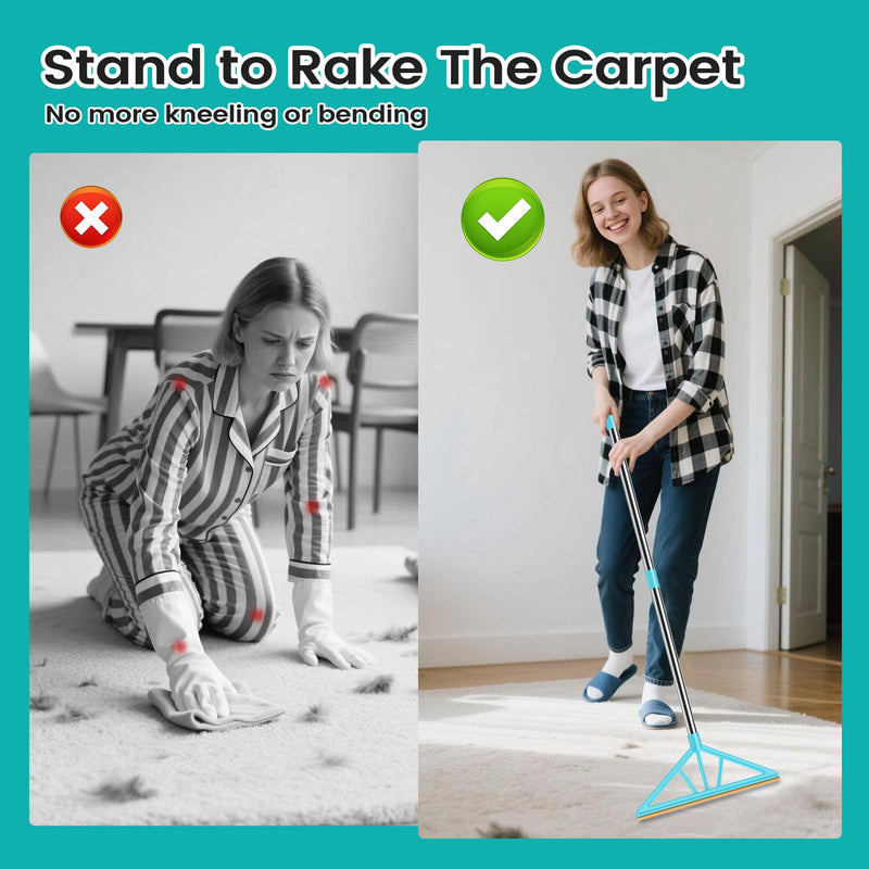 Carpet Rake for Pet Hair Removal,Reusable Pet Hair Remover, 55”Adjustable Long Handle Carpet Rake Pet Hair Remover,Dog Hair Rake,Cat Fur Brush,Lint Remover Scraper for Carpets,Rugs,Mats,Couch - PawsPlanet Australia