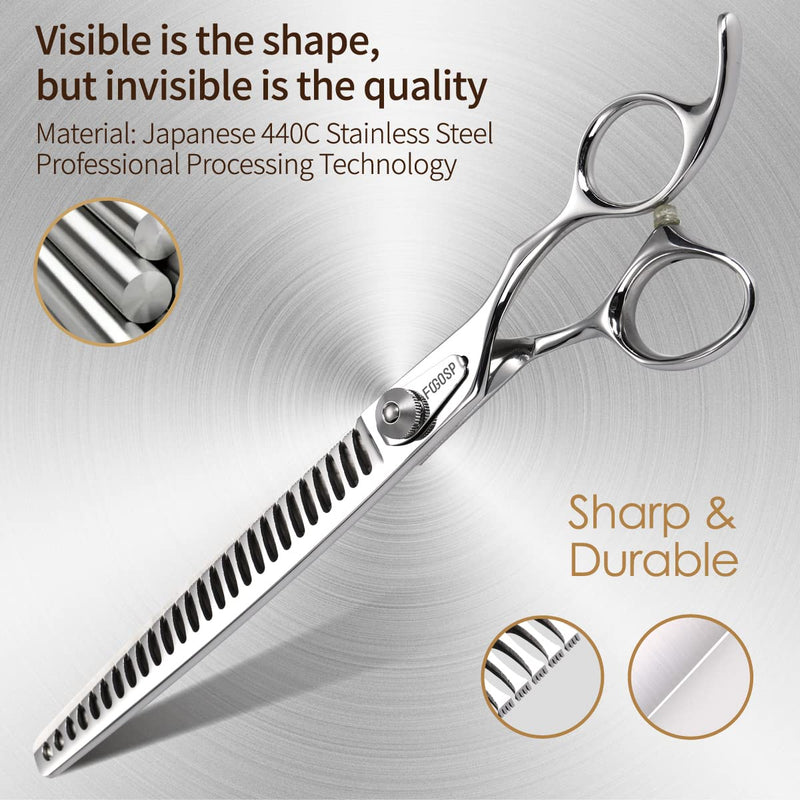 Professional Thinning Shears for Dogs with Micro Serrated Edge 8 inch Dog Grooming Scissors Long Chunkers Shears Japan 440C 70% Thinning Rate 26 Teeth(8in) 8.0 in - PawsPlanet Australia