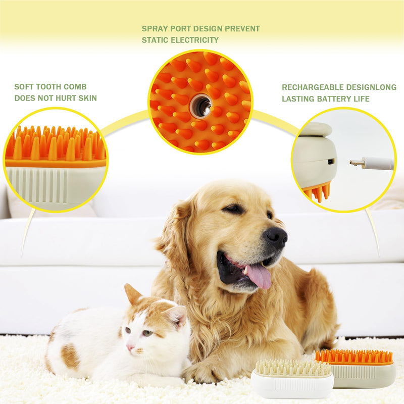 Cat Grooming Tool - Multifunctional 3 in 1 Silicone Brush for Shedding and Cleaning with Steam and Long Handle Long Handle White - PawsPlanet Australia