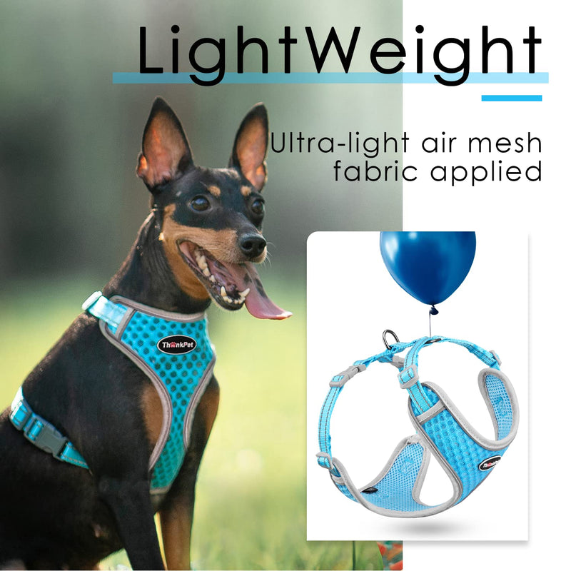 ThinkPet Reflective Breathable Soft Air Mesh No Pull Puppy Choke Free Over Head Vest Harness for Puppy Small Medium Dogs and Cats Light Blue Medium Medium (Pack of 1) - PawsPlanet Australia