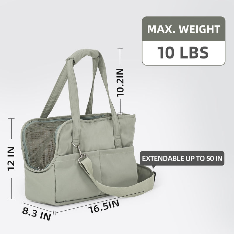 Pet Dog Casual Crossbody Bag, Hands-Free One Shoulder Soft Edged Pet Bag, Fully Open Sunroof Cover with Mesh Window and Large Front Pocket, Pet Carrier Purse for Small Dog Cat?Can Hold 10 Pounds? Green-2