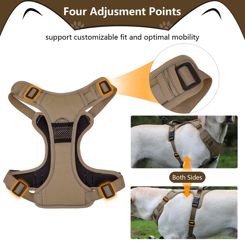No-Pull Dog Harness with 2 Leash Clips, Adjustable Soft Padded Oxford Vest, Reflective No-Choke Pet Harness with Easy Control Handle (Khaki, Medium) Khaki - PawsPlanet Australia