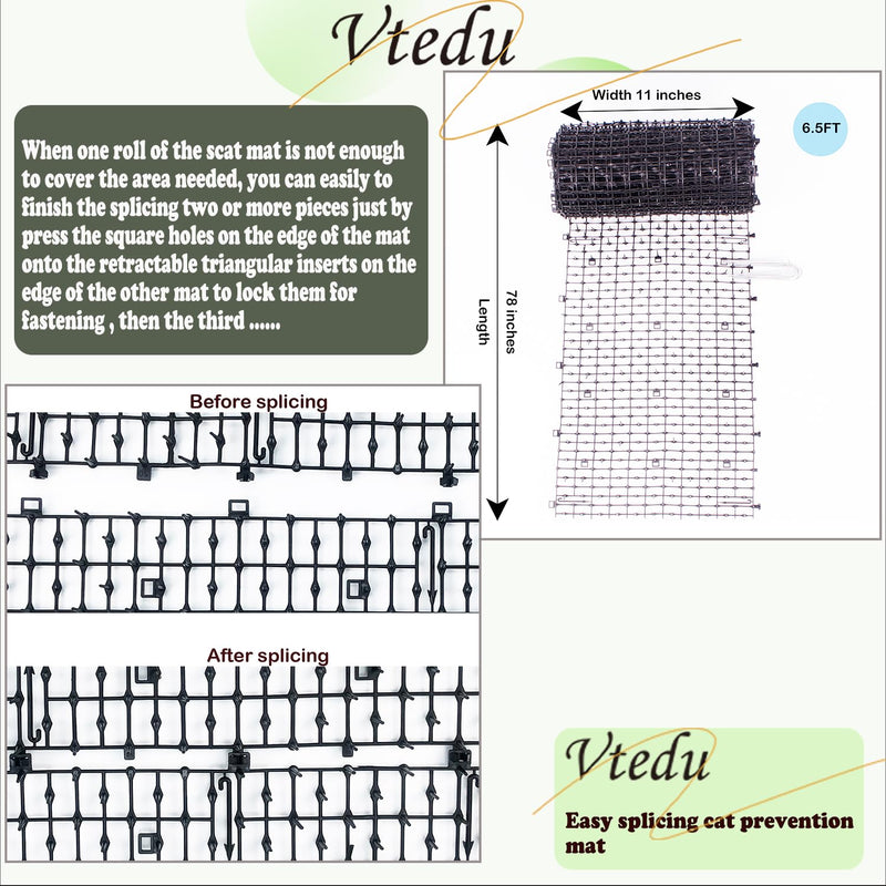 Cat Deterrent Mat(6.5ft), Cat Repellent Mat, Cat Scat Mat,Cat Spikes with 8 Staples, Scat Mats for Pets(Cats, Dogs...) for Garden - PawsPlanet Australia