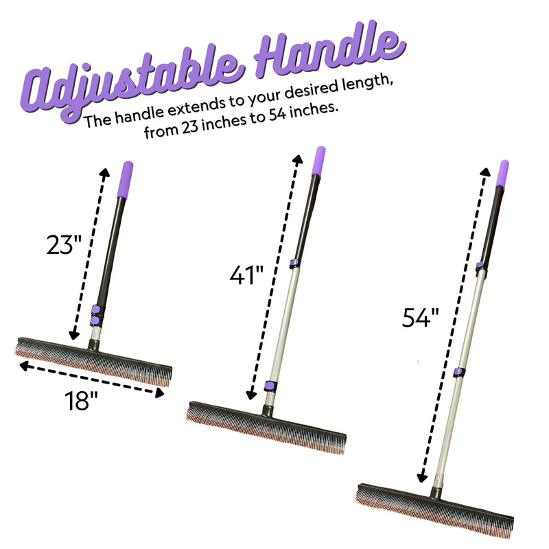 Room Groom PET Carpet Rake and Groomer with Telescoping 54 Inch Adjustable Handle, Rugs, and Artificial Turf, Purple Grip, Black/Purple - PawsPlanet Australia