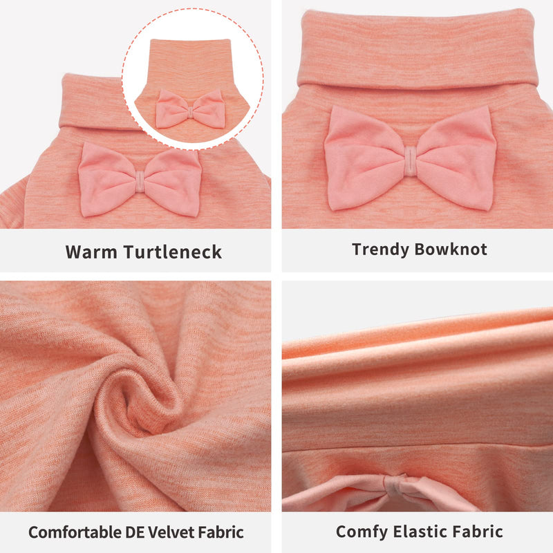 KYEESE Dog Pajamas Turtleneck Stretchy Dog Pjs Super Soft Velvet Material Dog Onesie Outfits with Bowtie Dog Cold Weather Coat Medium (7-11lbs) Pink - PawsPlanet Australia
