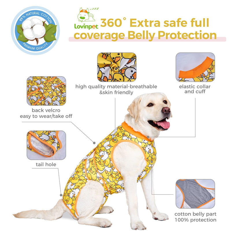 LovinPet Dog Recovery Suit - Medium Large Dog's Bodysuit Wound Protective Surgical Recovery Snugly Suit for Abdominal Wounds After Surgery,Duck,Yellow,XL XL Orange collar/Yellow - PawsPlanet Australia