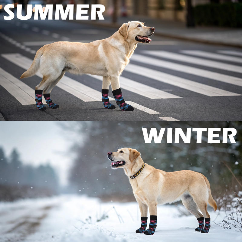 EXPAWLORER Dog Socks to Prevent Licking Paws, Dog Shoes for Hot Pavement, Anti Slip Dog Booties for Hardwood Floors, Dog Boots & Paw Protectors for Small Medium Large Senior Dogs, Pink Blue XL X-Large