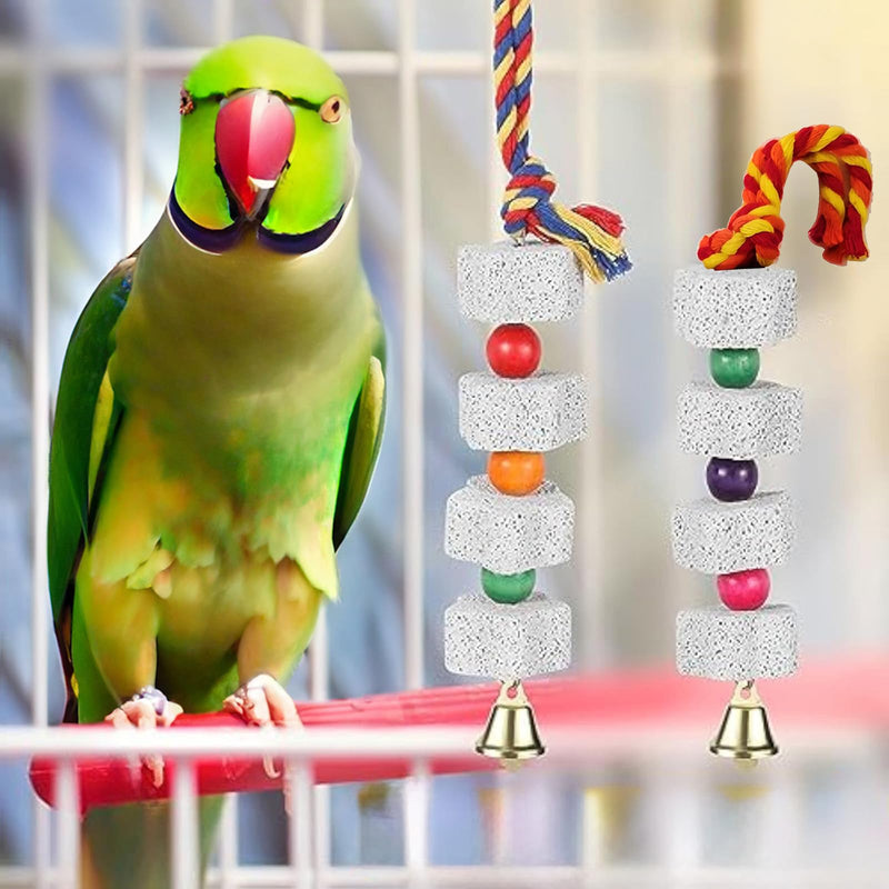 Barrel Bird Chew Toy, 2-Pack Parrot Beak Grindstone, Colorful Rope with Bell Accessory, Bird Bass Cage Toy for Parakeet Cockatiel Parrot Budgerigar Rabbit Hamster - PawsPlanet Australia