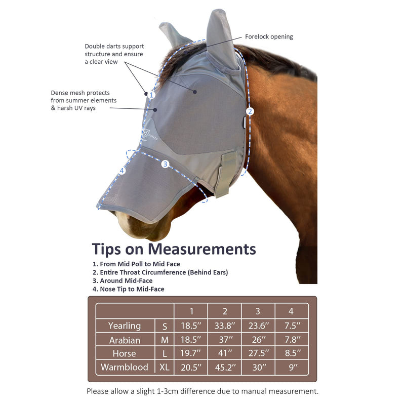 Harrison Howard Horse Fly Mask Long Nose with Ears Original Grey Warmblood Extra Large Warmblood (X-Large) - PawsPlanet Australia