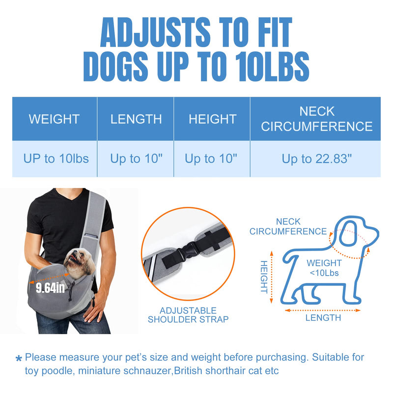 Gloppie Dog Carriers for Small Dogs Puppy Sling Carrier Cat Carry Bag Pet Hands Free Breathable Mesh Adjustable Shoulder Strap Tote Bag Medium Up to 10 lbs, Grey