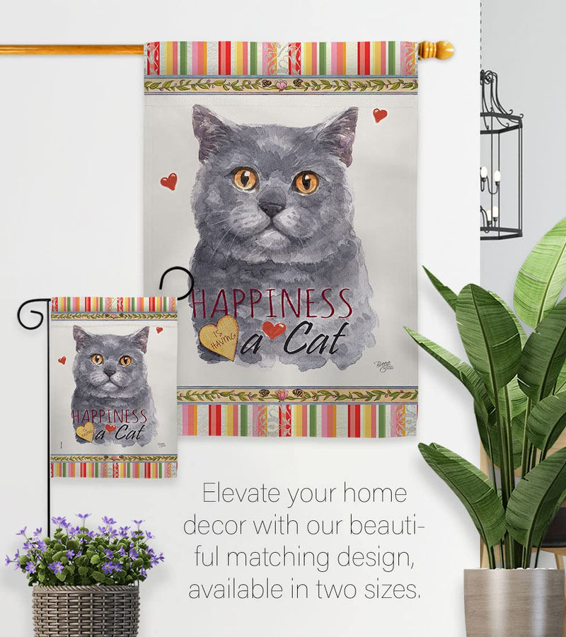 Breeze Decor Blue British Short Hair Happiness Garden House Flag-Set Cat Kitten Meow Spoiled Paw Fur Pet Nature Farm Animal Creature Banner Small Yard Gift Double-Sided, Made in USA - PawsPlanet Australia