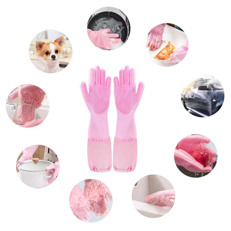 Pet Grooming Gloves Cleaning Gloves Natural Rubber Dishwashing Gloves High Density Silicone Brush Fruits Dishes Cleaning Massaging for Dogs and Cats - PawsPlanet Australia