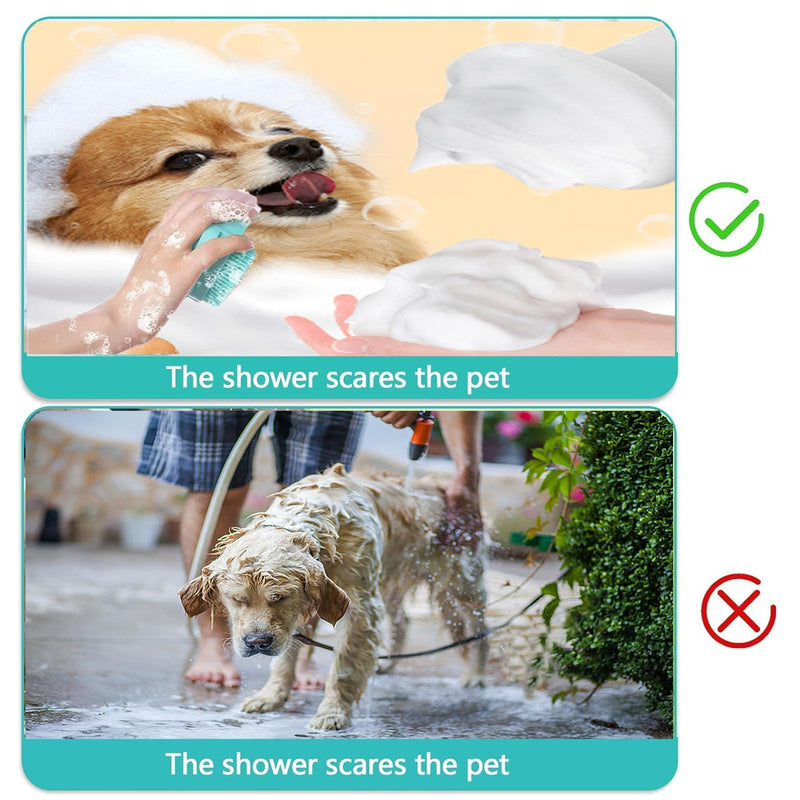 Pet Bath Scrubber Brush, Dog Grooming Massage Shampoo Bath Brush with Soap and Shampoo Dispenser Soft Silicone Bristle for Long Short Haired Dogs Cats Shower (Blue) Blue - PawsPlanet Australia
