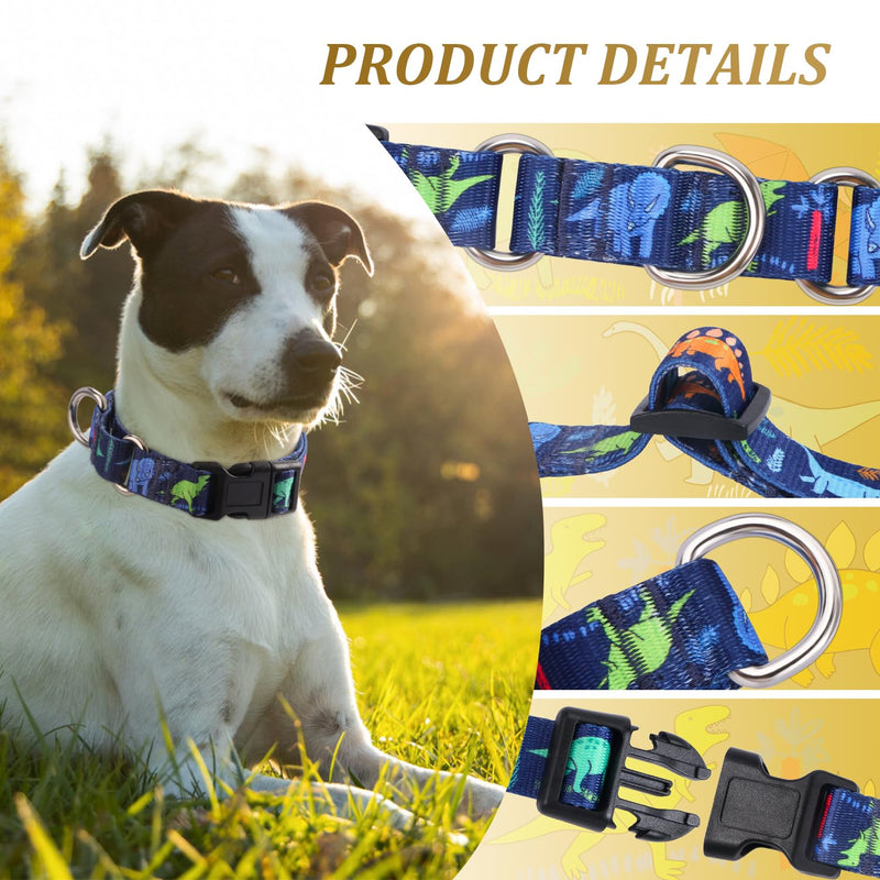 Rhea Rose Dog Martingale Collar with Quick Release Buckle, Adjustable Soft Escape Proof collar, Training collar, Dinosaur Patterns, Medium - PawsPlanet Australia