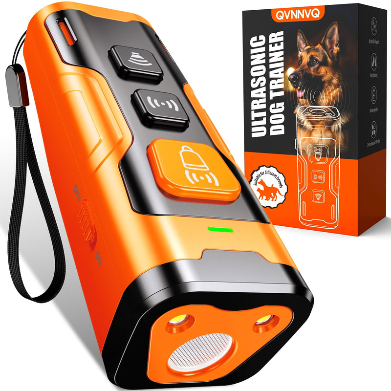 Stop Dog Barking Fast & Safely, Ultrasonic Bark Deterrent for Indoor Outdoor Use, Anti Barking Device for Dogs with 4 Modes, 50ft Range, Easy to Use No Bark Device for a Quieter Home Orange