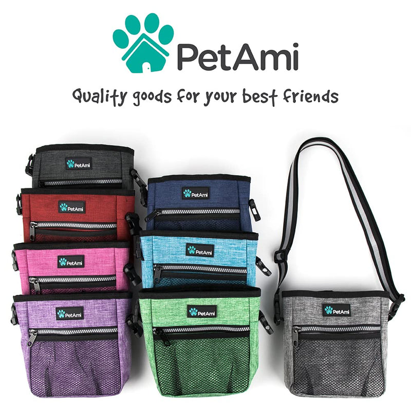 PetAmi Dog Treat Pouch, Pet Treat Pouch for Training, Dog Walking Bag Holder for Kibbles, Pet Food Toy, Dog Trainer Essentials Supplies, Poop Bag Dispenser, 3 Ways to Wear (Purple) One Size Heather Purple