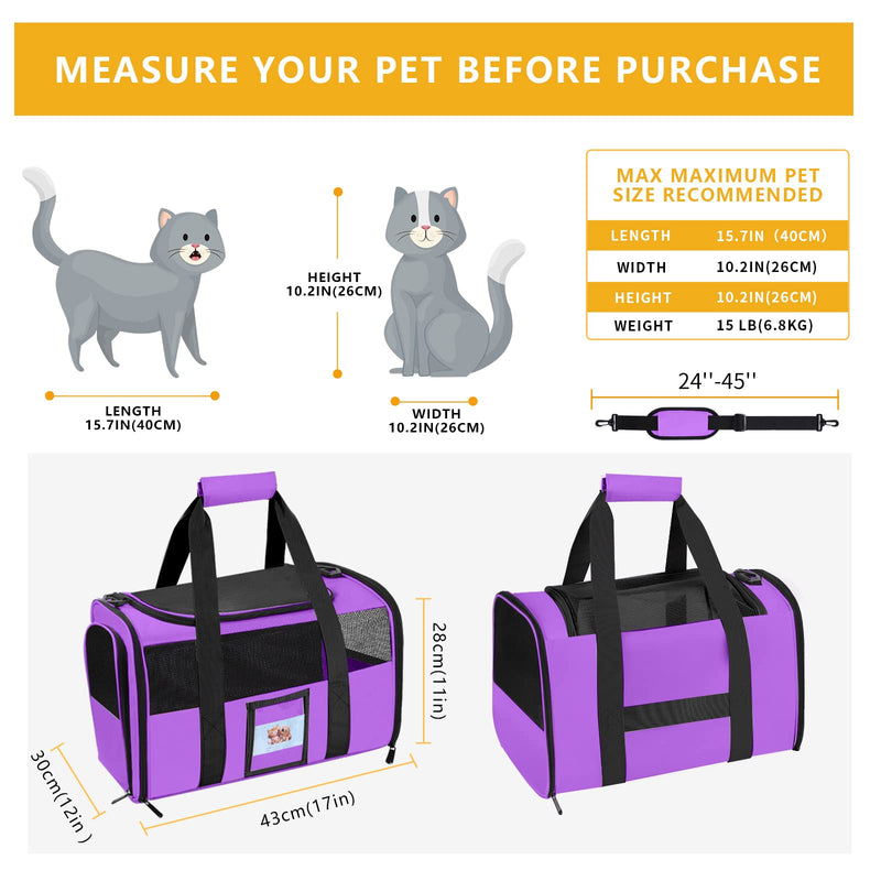 Cat Carrier Pet Carriers Airline Approved for Small Dogs Kitten Carrier for Small Medium Animals Under 15lb, Collapsible Soft Sided Travel Carrier, Purple - PawsPlanet Australia
