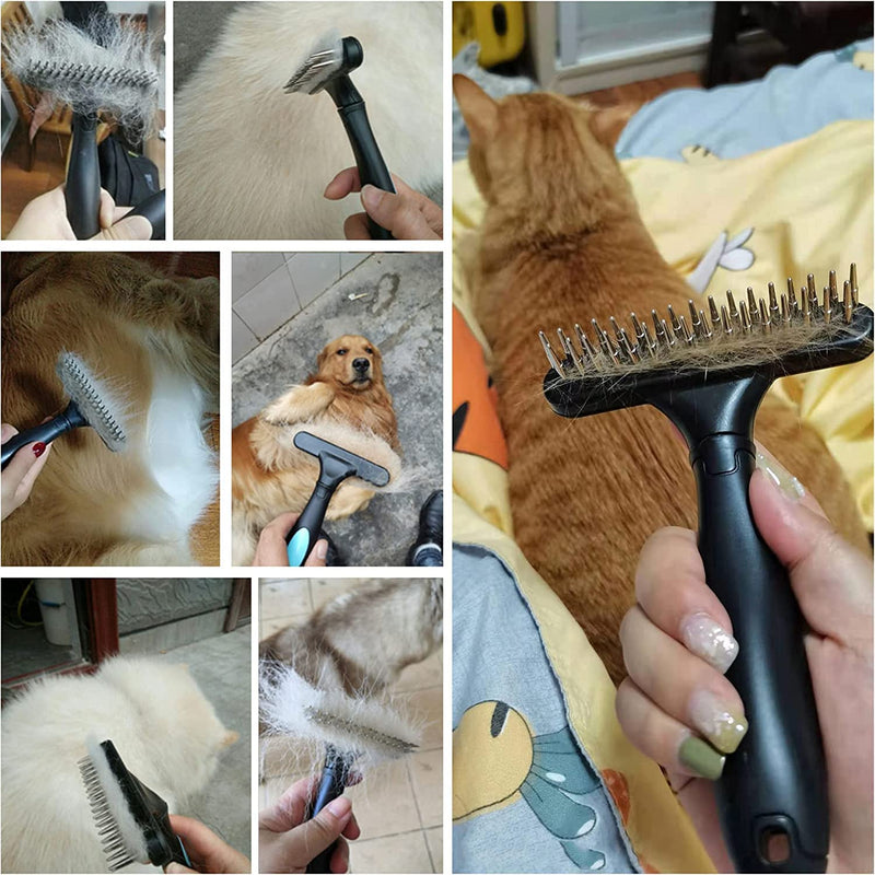 Undercoat Rake for Dogs, Dematting Tool Set - Large Dog Grooming Rake + Double Row Stainless Steel Pins Deshedding Comb, Pet Under Coat Brush for Long Hair Cat, Dog, Hores - PawsPlanet Australia