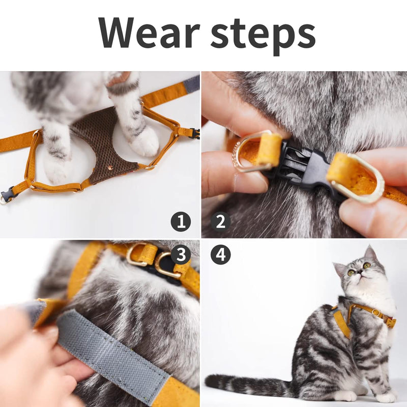Cat Harness Leash for Walking Soft Adjustable Escape Proof Ultra Light Breathable Cat Vest for Kitten or Cats,Yellow,XS