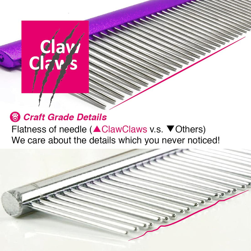 Claw Claws Greyhound Comb with Oval Handle for Dogs and Cats, Removing and Shedding Matted, Tangled Hair, Metal Comb with Stainless Steel Pins, Detangling Grooming Tool, Pet Comb (Purple-50% fine pins, Small) Purple-50% fine pins - PawsPlanet Australia